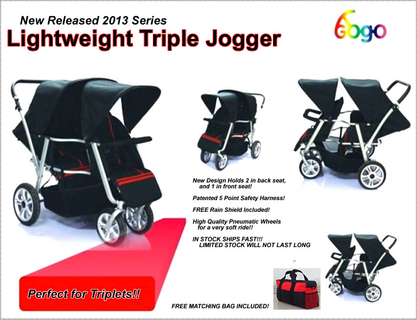 ★★ New Triple Triplet Baby Jogger Stroller Infant Roller Outdoor Chair Red